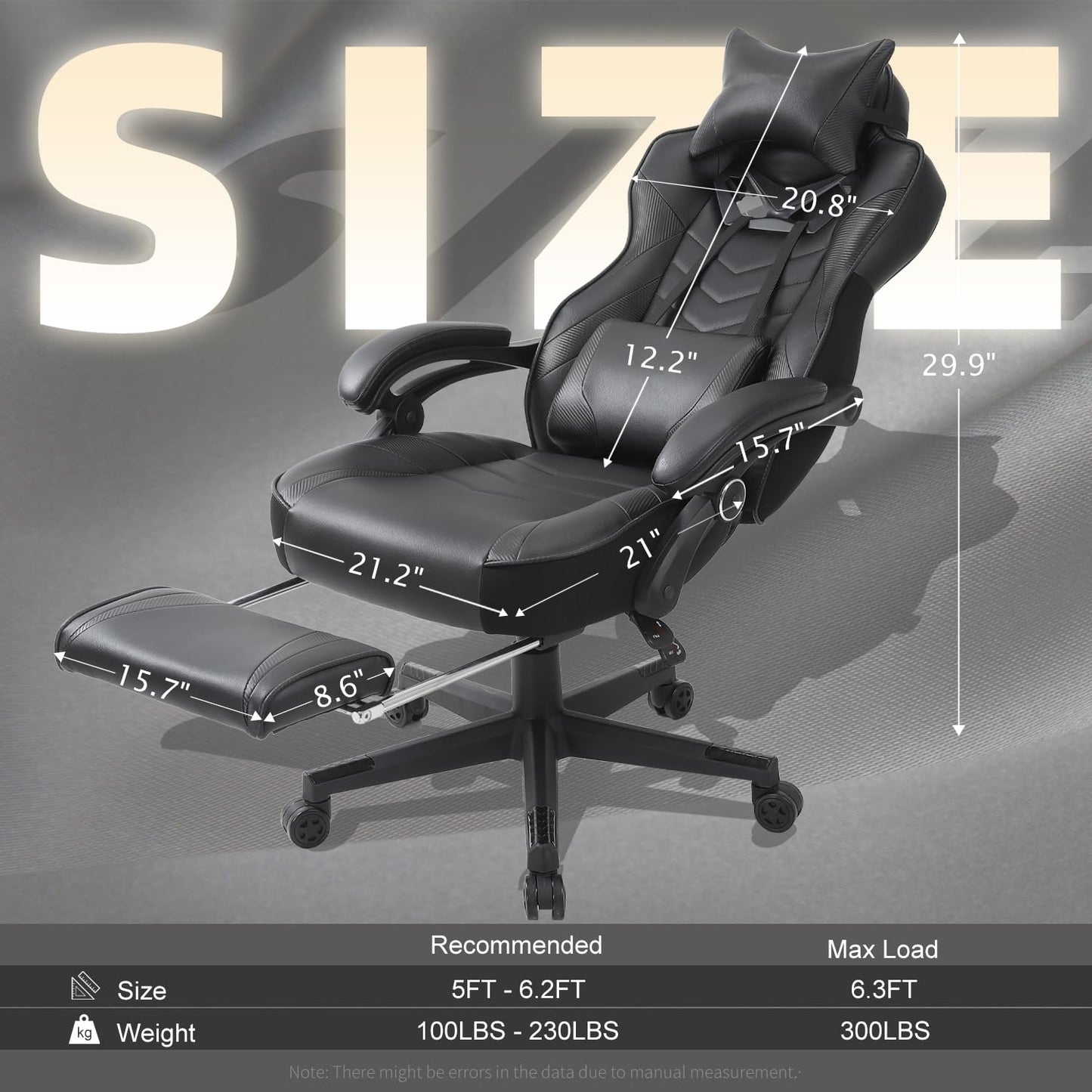 Gaming Chair for Adults,Computer Chair with High Back,Big and Tall Gaming Chairs with Footrest and Massage,Reclining Gamer Ergonomic Office Desk Chair(Black)