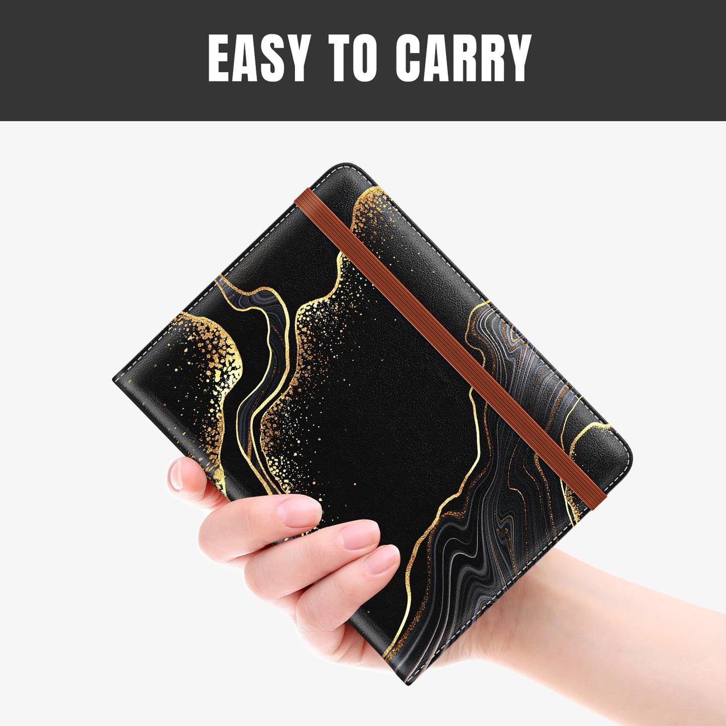 Rimilak Passport Holder, RFID Blocking Passport Cover Wallet with Clear Window, Leather Travel Air Ticket Documents Organizer Protector for Women and Men, Gold Marble