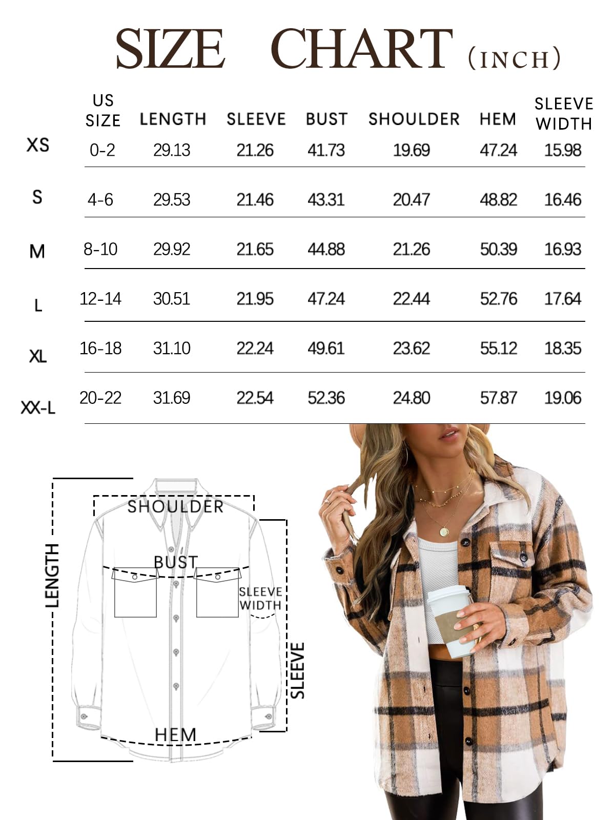 AUTOMET Womens Fall Outfits Fashion Clothes Shackets Flannel Plaid Button Down Long Sleeve Shirts Jackets 2024 Apricot M