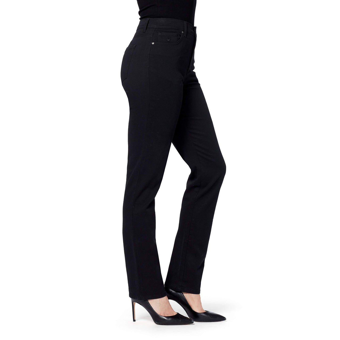 Gloria Vanderbilt Women's Amanda Classic High Rise Tapered Jean Standard, Black-DS, 14 Short