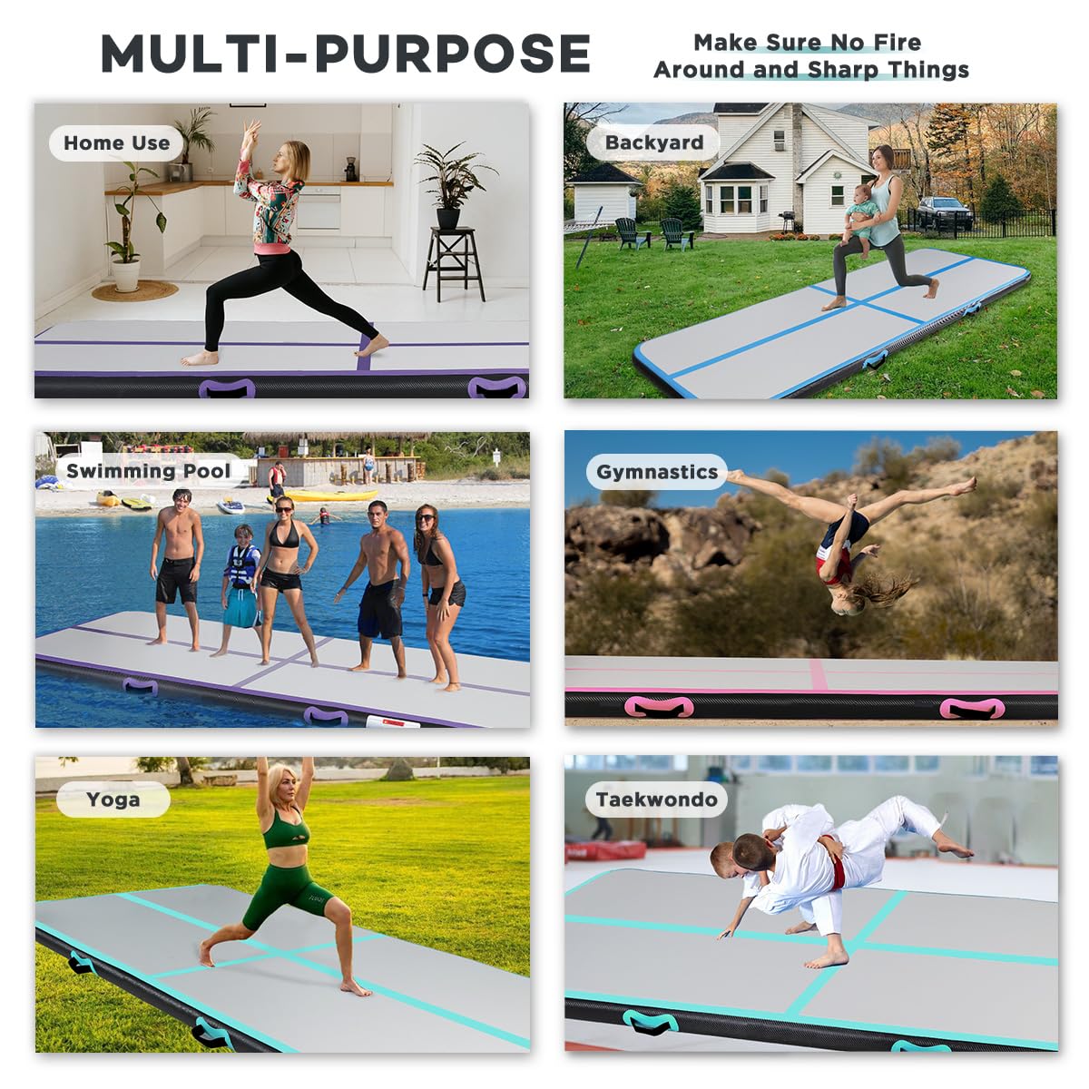 KIKILIVE Inflatable Air Gymnastics Tumbling Mat 10ft, Air Tumble Track Mat 4 inches Thickness with Electric Air Pump for Home Use/Training/Cheerleading/Yoga/Water/Beach/Park