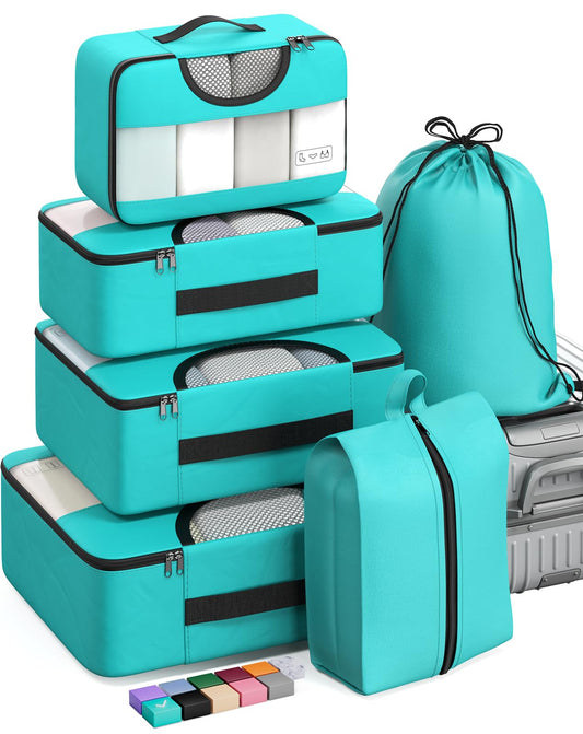 Veken 6 Set Packing Cubes for Suitcases, Travel Essentials for Carry on Luggage, Suitcase Organizer Bags Set for Travel Accessories in 4 Sizes(Extra Large, Large, Medium, Small)，Cyan