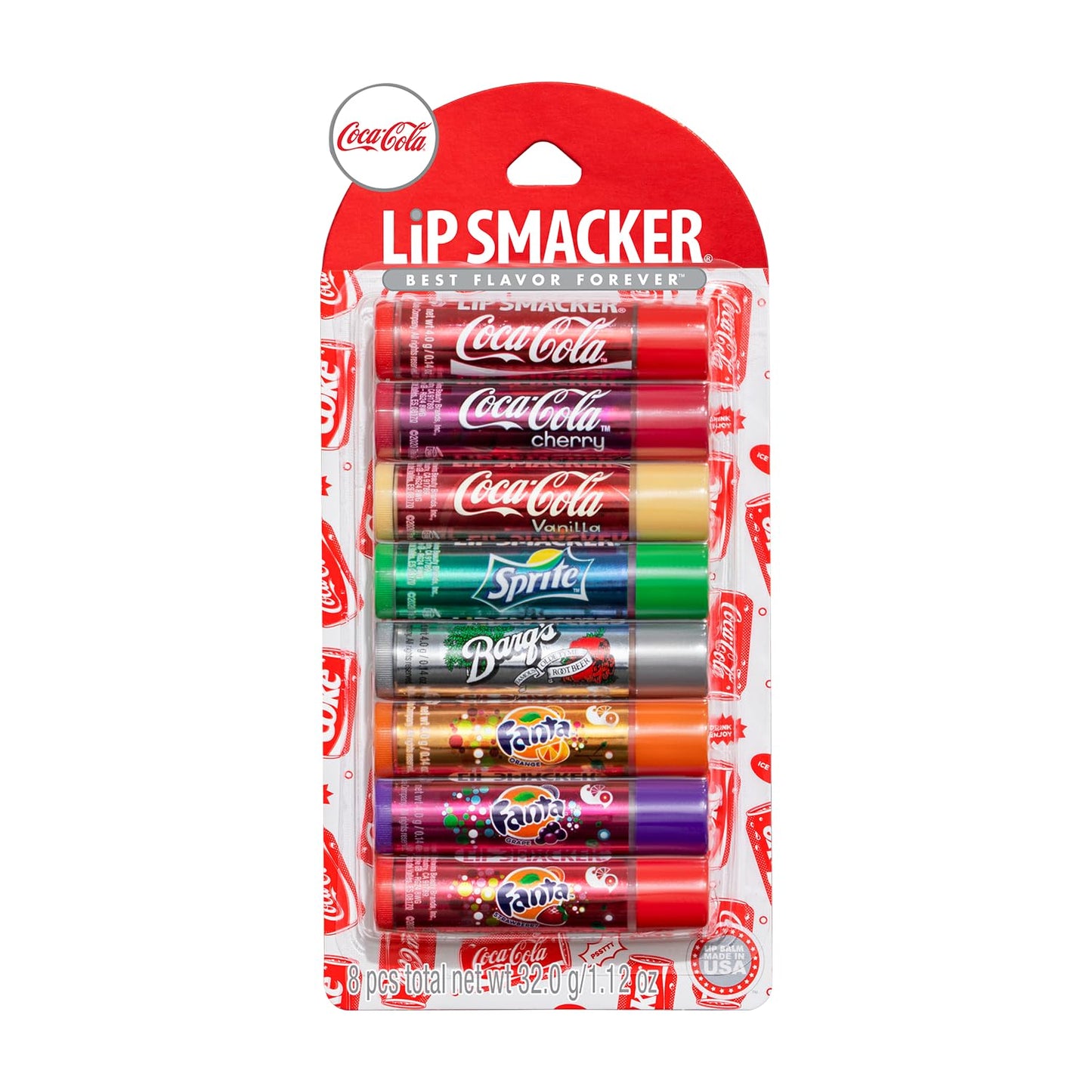 Lip Smacker Coca-Cola Flavored Balm, 8 Count, Flavors Coke, Cherry Vanilla Sprite, Root Beer, Orange Fanta, Grape Strawberry Fanta