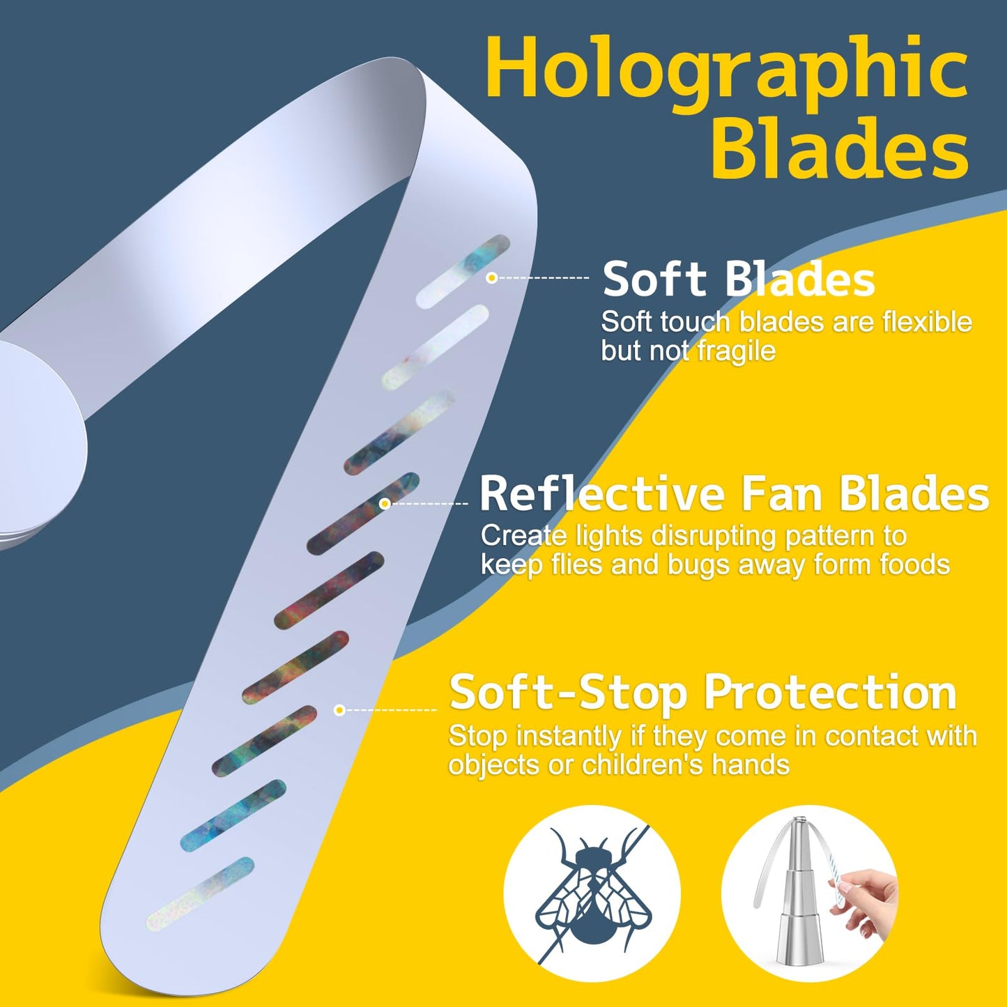 Fly Fans for Tables, Fly Fan Outdoor Indoor Keep Flies Away, Portable Table Top Fly Fan Fly Spinner with Holographic Blades, Fly Deterrent for Picnic, BBQ, Restaurant, Party, Home, 4 Pack, Silver