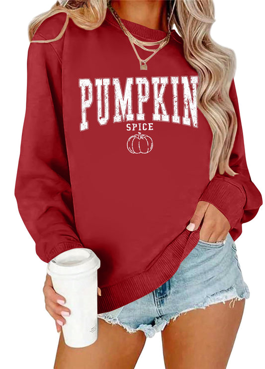 Zylkor Womens Pumpkin Sweatshirts Pumpkin Spice Graphic Tees Thanksgiving Long Sleeve Fall Pullover Tops Red