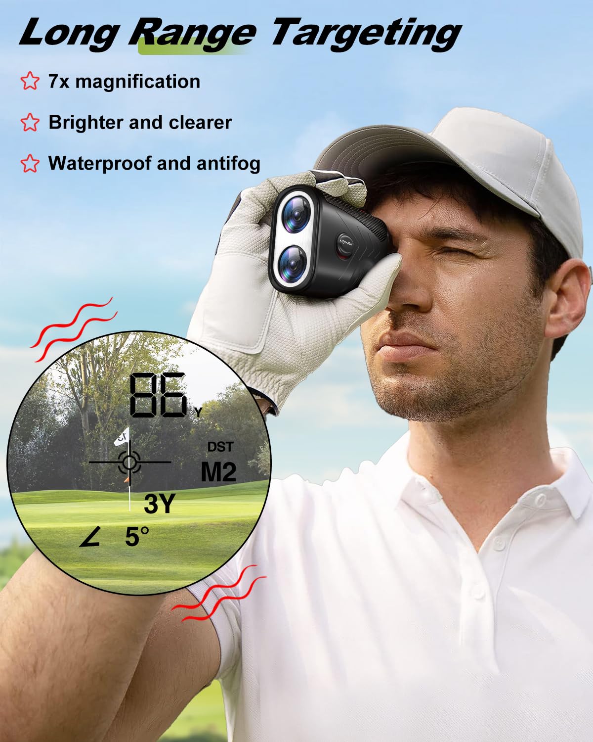 Range Finder Golf Rangefinder with Slope, Laser Range finder with Flag Pole Lock Vibration, 1200 Yards, 7X Magnification for Golf/Hunting, Rechargeable rangefinder with Magnet Mount - Ideal for Golfer