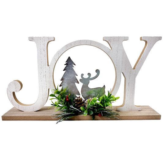 Eternhome Christmas Table Decorations Joy Farmhouse Christmas Tree Elk Sign Wooden Winter Rustic Decor Vintage Holiday Block for Home Kitchen Xmas Party Mantel Tiered Tray Gift