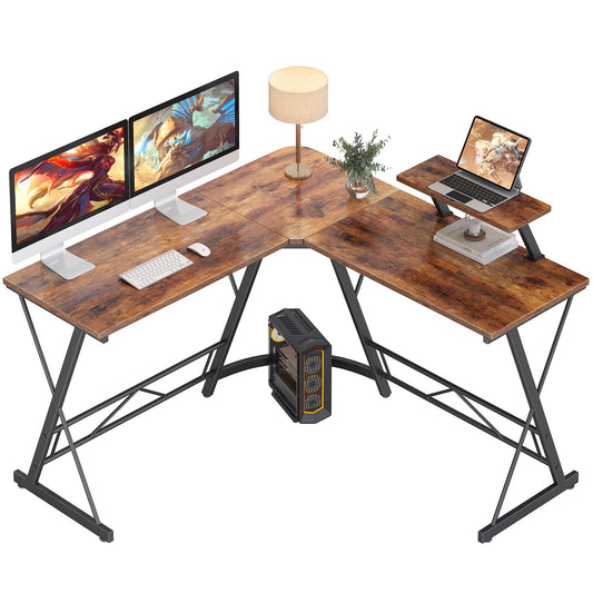 Mr IRONSTONE L Shaped Computer Desk: Corner Desk, Home Office Desk, Gaming Writing Workstation with Large Monitor Stand, Easy to Assemble (Rustic Brown,51 Inch)