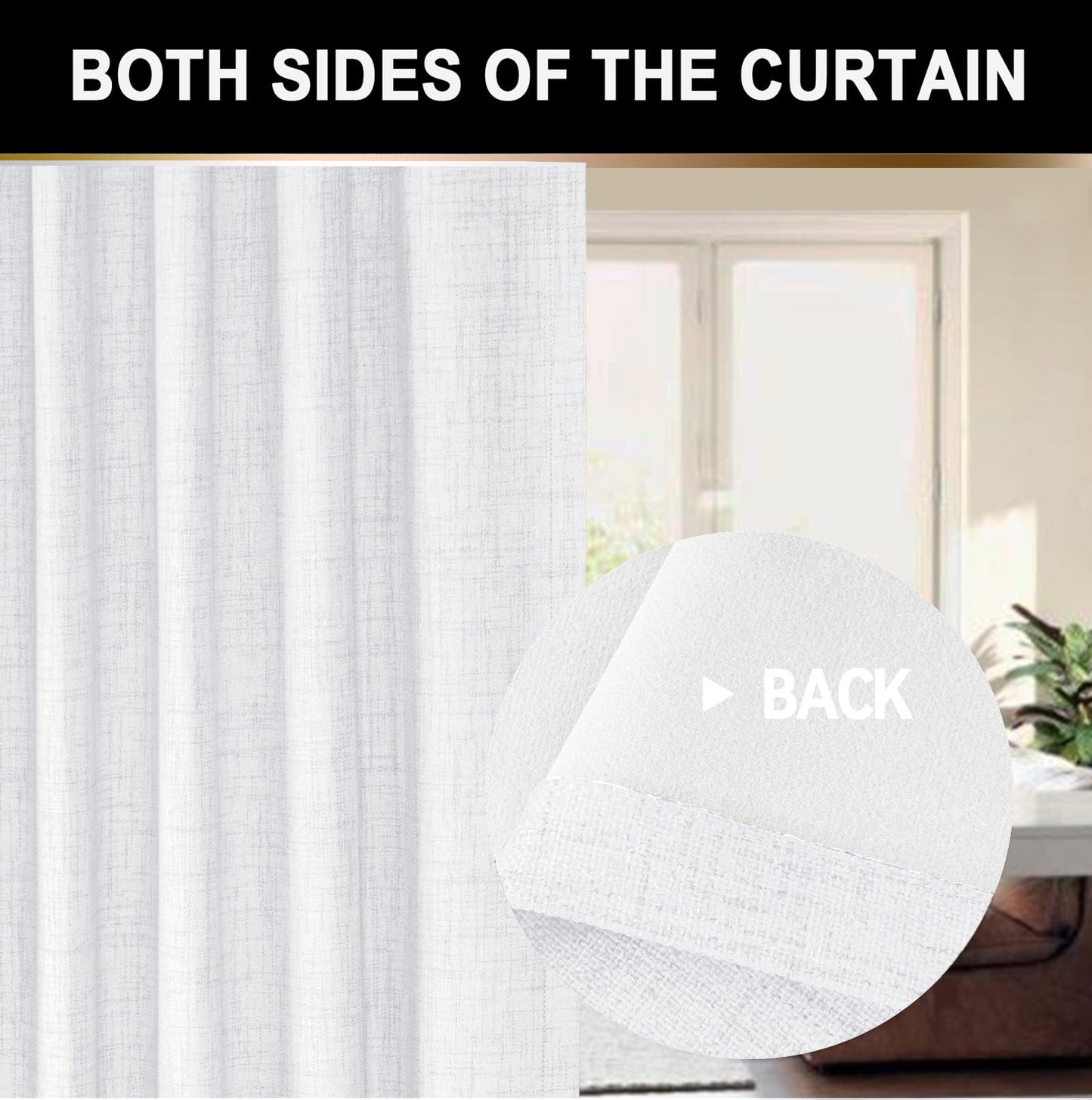 100% Blackout Shield Full Blackout Curtains for Bedroom 84 inch Length 2 Panels Set, Clip Rings/Rod Pocket Faux Linen Black Out Curtains for Living Room, Thermal Insulated, 50Wx84L, Bright White