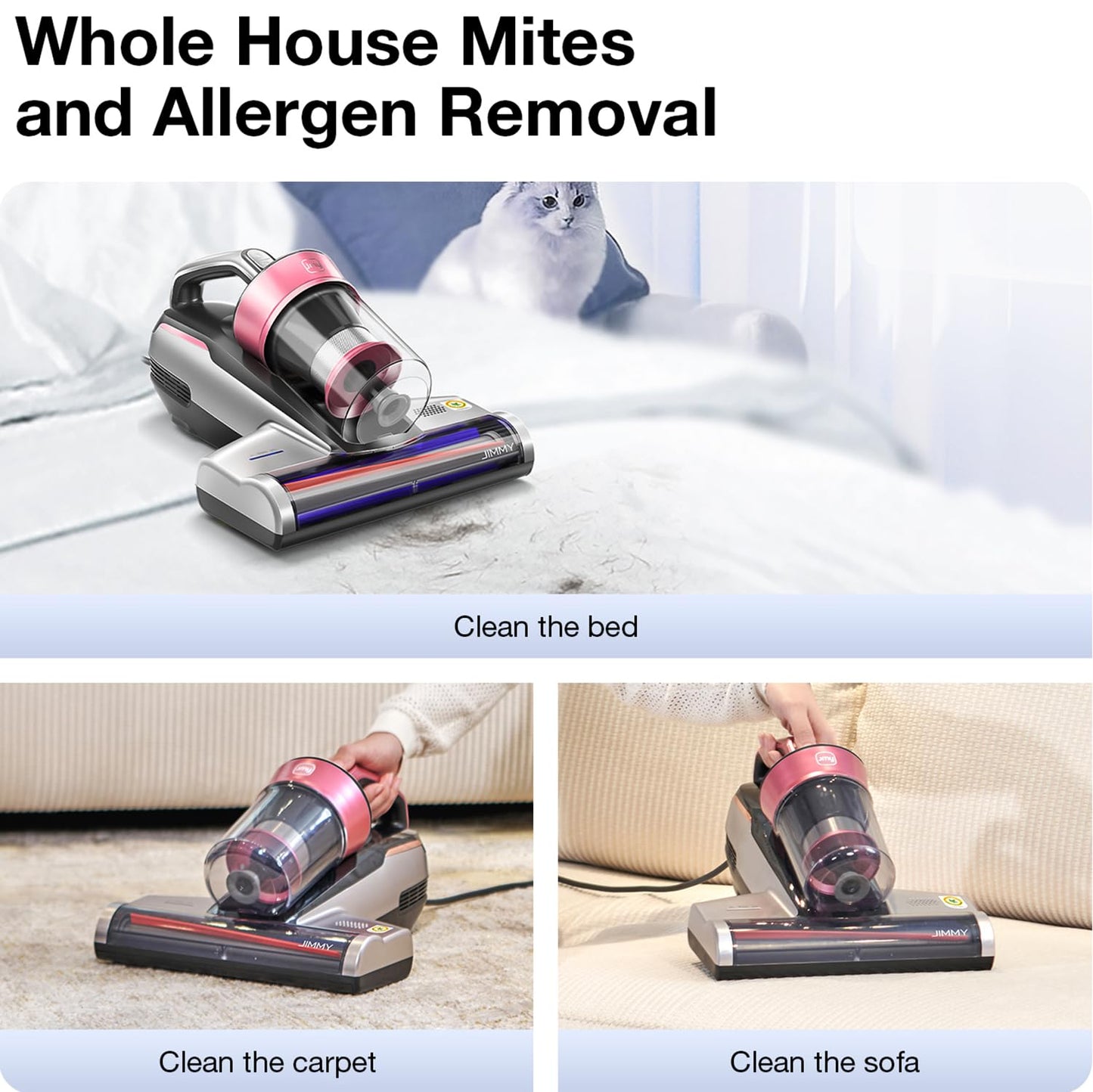 Jimmy Mattress Vacuum Cleaner, Bed Vacuum Cleaner with UV-C Light & Ultrasonic, 15Kpa Suction 500W Powerful Handheld Vacuums for Dust & Pet Hair with HEPA (BX5 Pro, Corded)