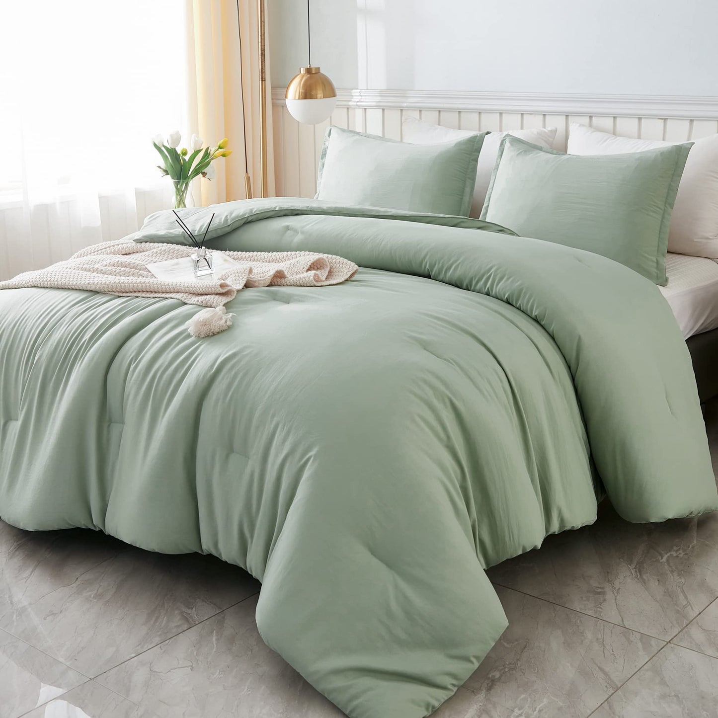 Litanika Twin/Twin XL Comforter Set Sage Green, 2 Pieces Comforter Sets Soft All Season Quilt Blanket (66x90In Comforter & 1 Pillowcase)