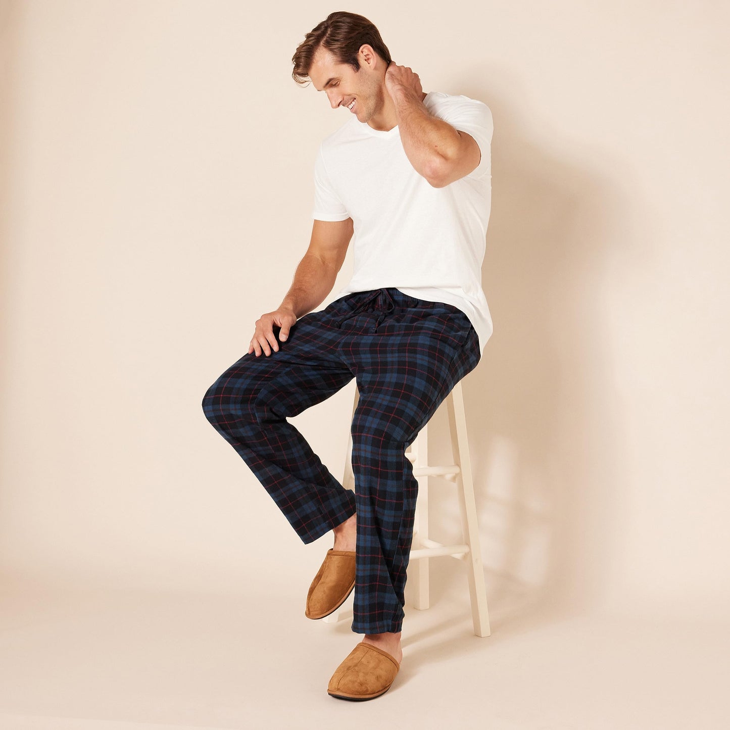 Amazon Essentials Men's Flannel Pajama Pant (Available in Big & Tall), Black Blue Plaid, Large