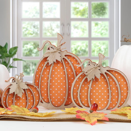 Maxsoins Fall Decor-Wooden Autumn Pumpkin Fall Decorations for Home Shelf Mantel Table Decor Pumpkins of Three Sizes Fall Season