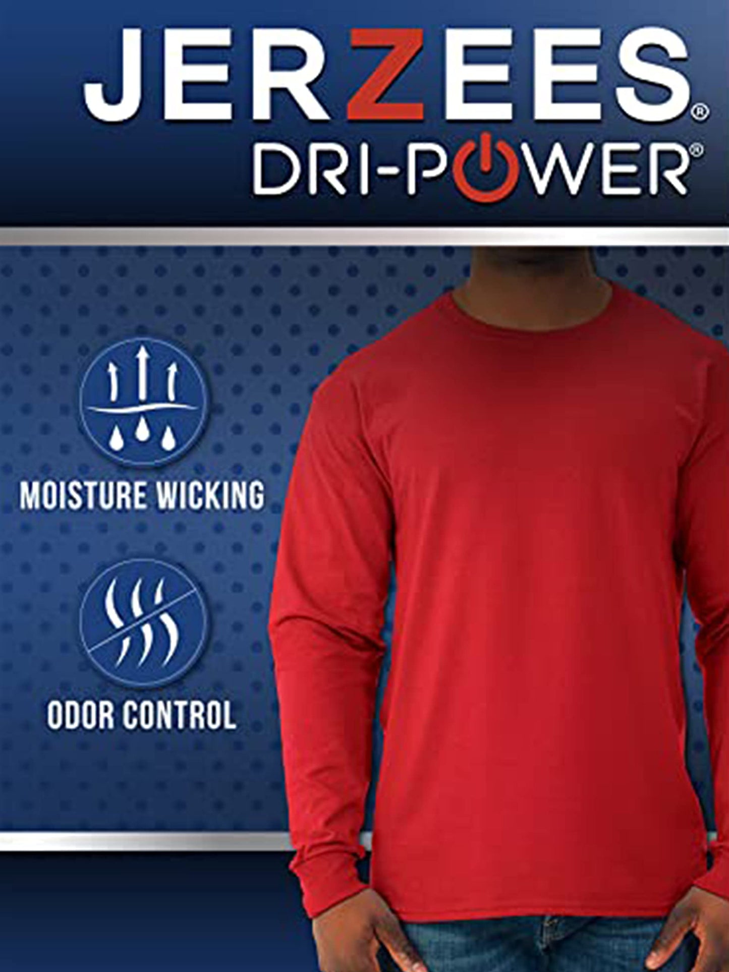 Jerzees Men's Dri-Power Cotton Blend Long Sleeve Tees, Moisture Wicking, Odor Protection, UPF 30+, Sizes S-3X, Black, Large