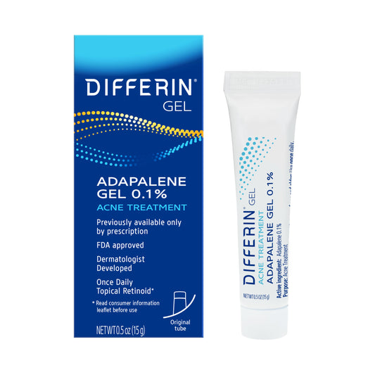 Differin Acne Treatment Gel, 30 Day Supply, Retinoid Treatment for Face with 0.1% Adapalene, Gentle Skin Care for Acne Prone Sensitive Skin, 15g Tube (Packaging May Vary)