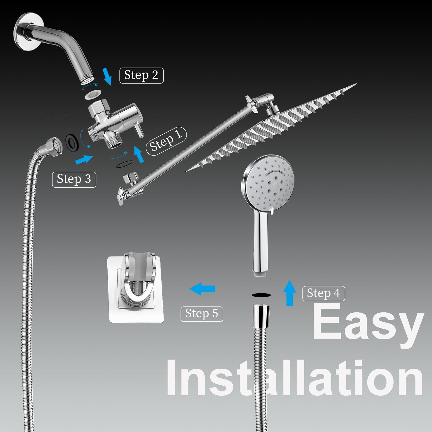 10 inch Rainfall Shower Head Combo Stainless Steel, THE FIRST WATERFALL mode, 10 Inch Rain Shower Head with Handheld 6 Spray Modes High Pressure, Overhead Shower Adjustable Extension Arm,Chrome