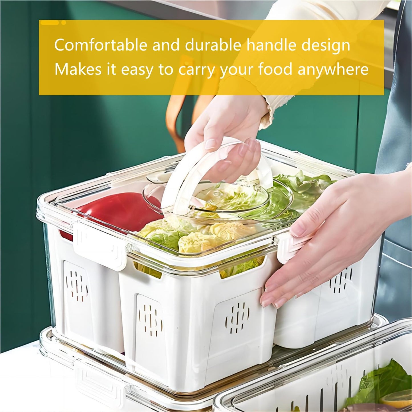 MEIHAOME Fruit Storage Containers for Fridge,Refrigerator Organizer Bins with Lids,3 Removable Containers for Food,Fridge Organizers and Storage,Stackable Produce Berry Veggie Stay Fresh Containers