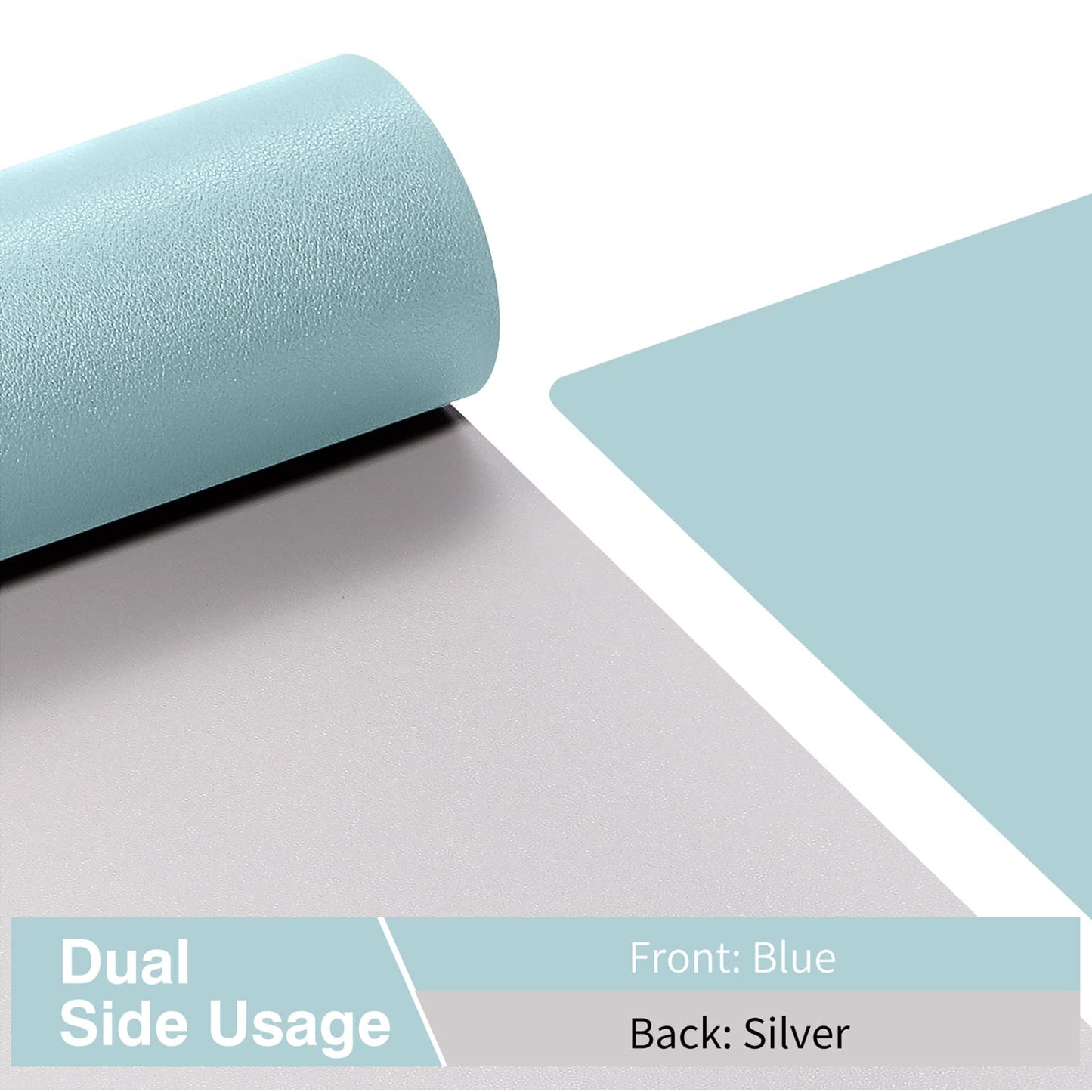 TOWWI Dual Sided Desk Pad, Large Desk Mat, Waterproof Desk Blotter Protector Mouse Pad, Leather Desk Pad Large for Keyboard and Mouse (24" x 14", Blue/Silver)