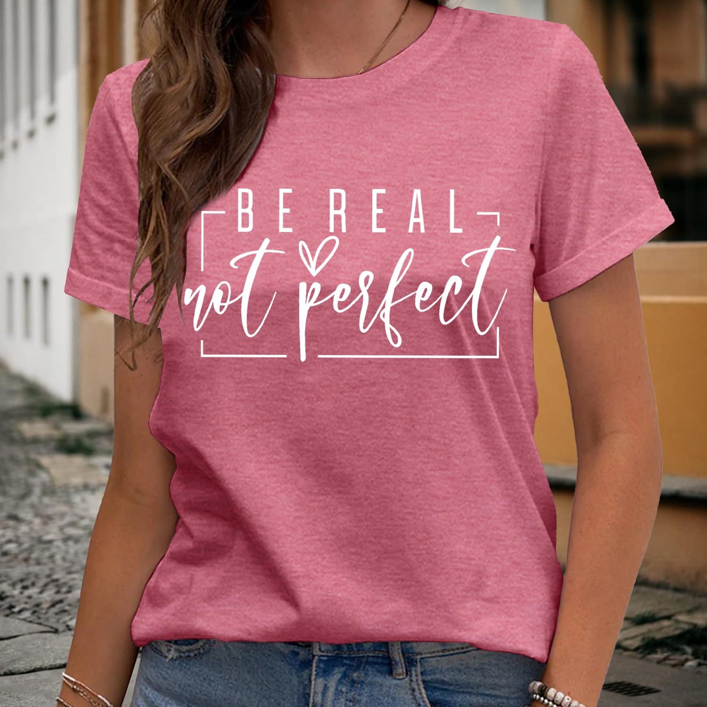 MAIHUN Womens Kindness Shirt Be Real Not Perfect Tshirt Inspirational Positive Short Sleeve Pink