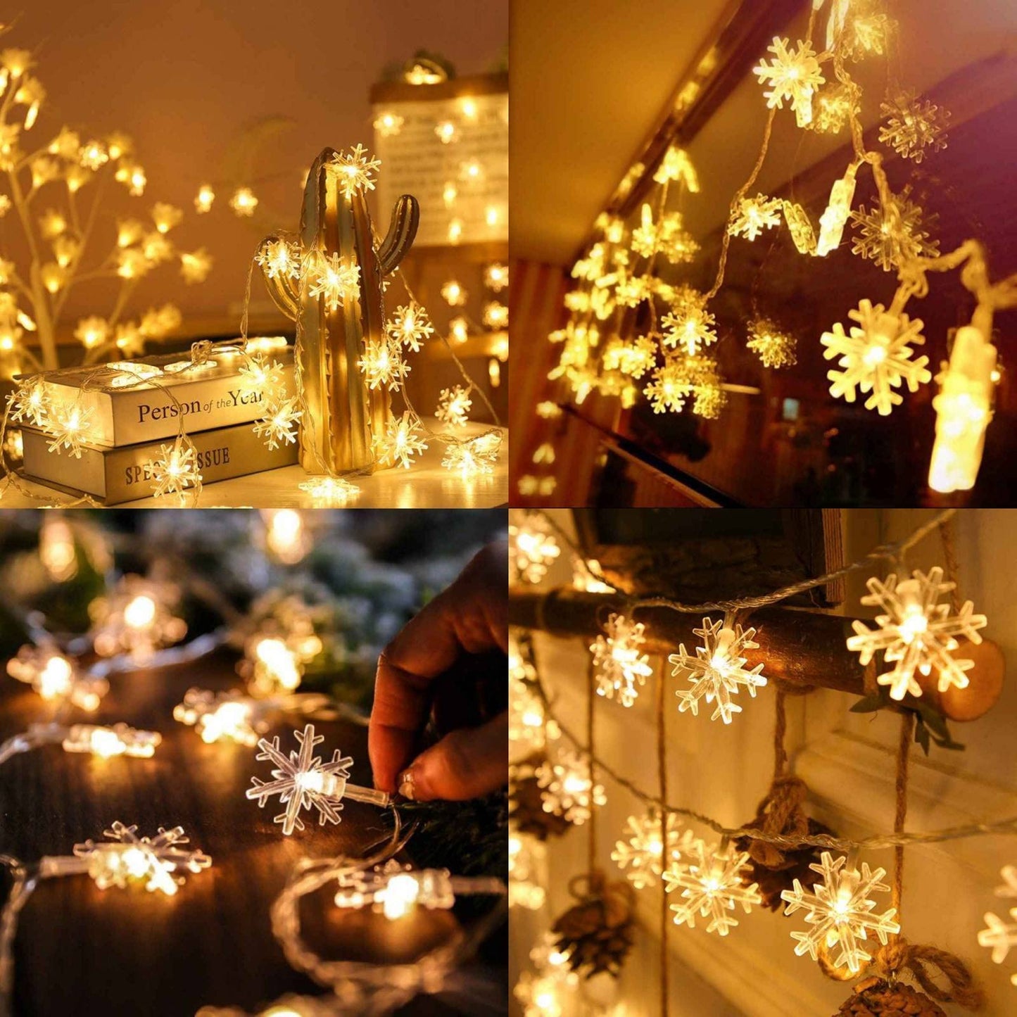 CESOF Christmas Decorations Lights, 20 Ft 40 LED Snowflake String Lights Battery Operated Fairy Lights for Bedroom Room Party Home Office Xmas Decor Indoor Outdoor Tree Decorations Warm White