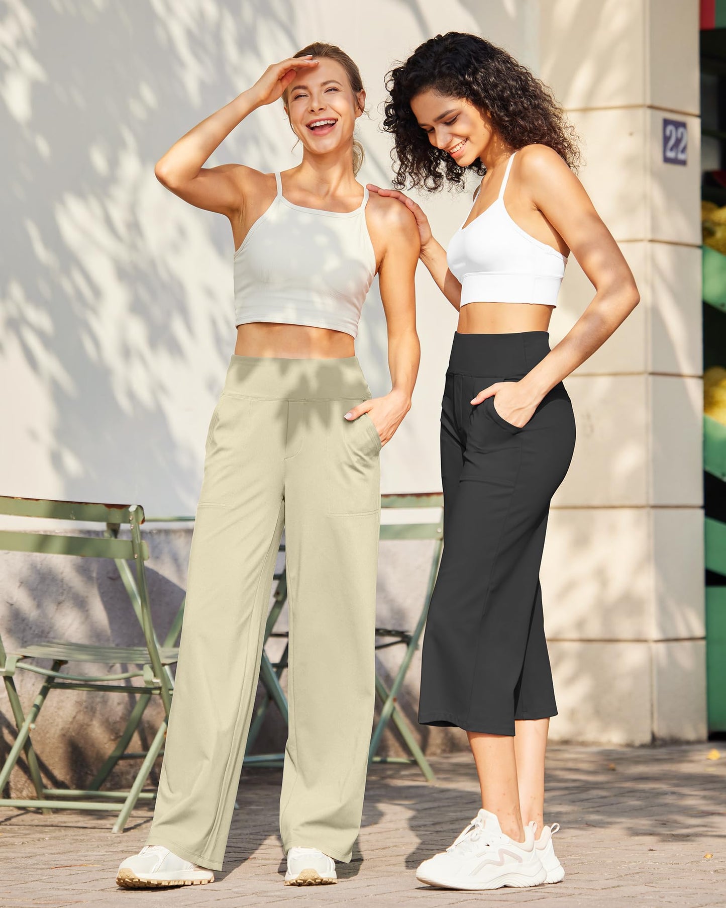 G4Free Wide Leg Yoga Pants for Women Bootcut Flare Pants High Waist Summer Pants Trendy Stretchy Lounge Sweatpants(Apricot,XS,29")