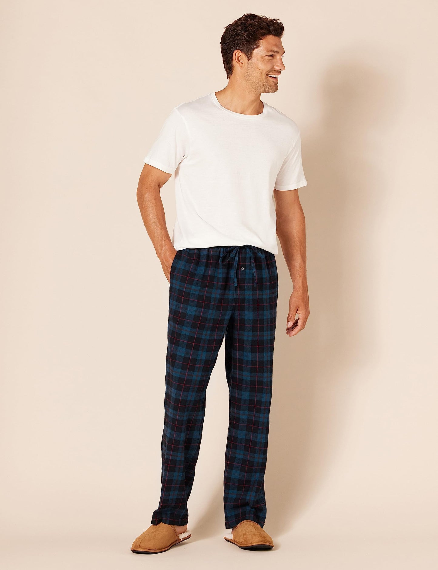 Amazon Essentials Men's Flannel Pajama Pant (Available in Big & Tall), Black Blue Plaid, Large