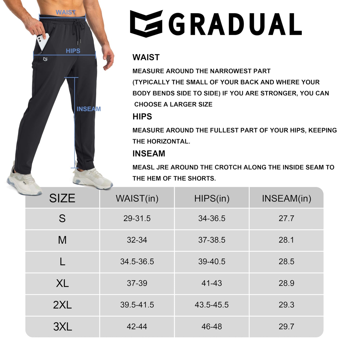 G Gradual Men's Sweatpants with Zipper Pockets Tapered Joggers for Men Athletic Pants for Workout, Jogging, Running (Black, Large)