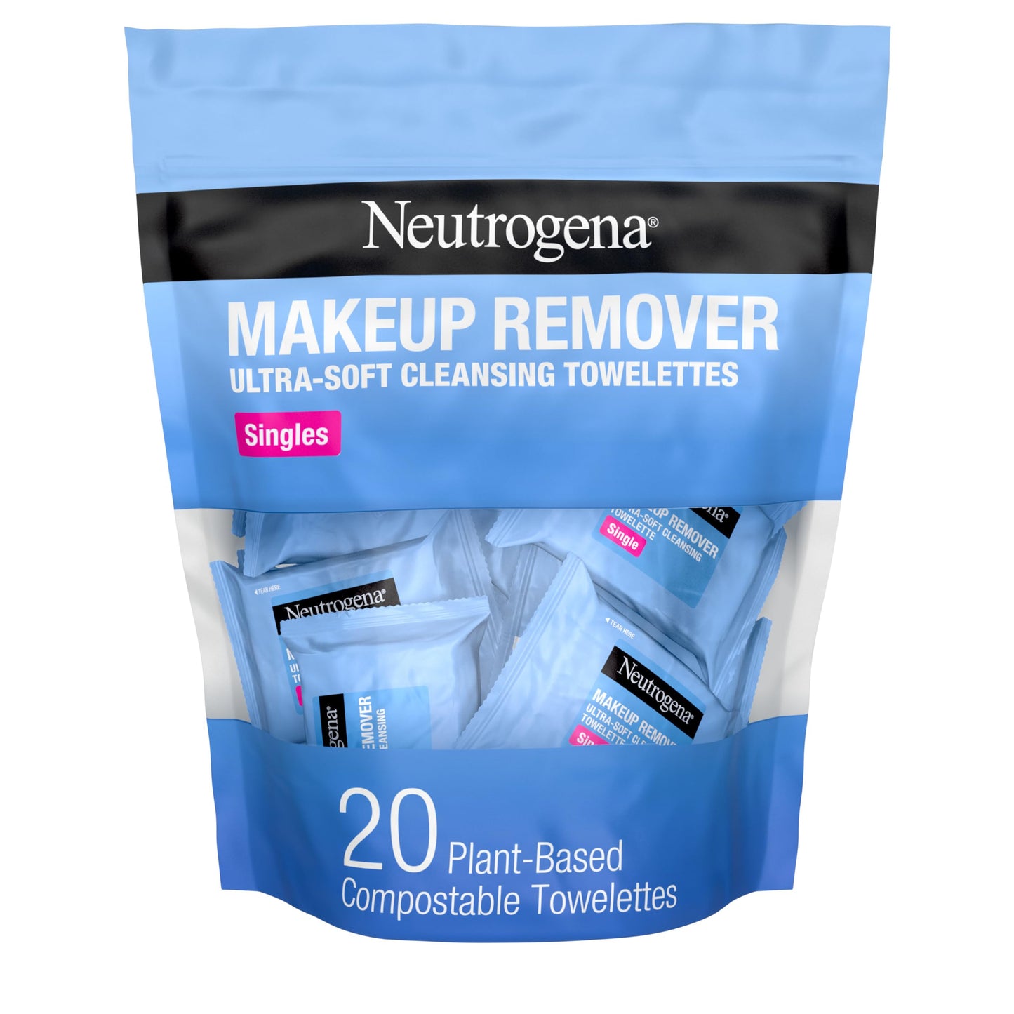 Neutrogena Makeup Remover Wipes, Individually Wrapped Daily Face Wipes for Waterproof Makeup, Travel & On-the-Go Singles, 20 Count