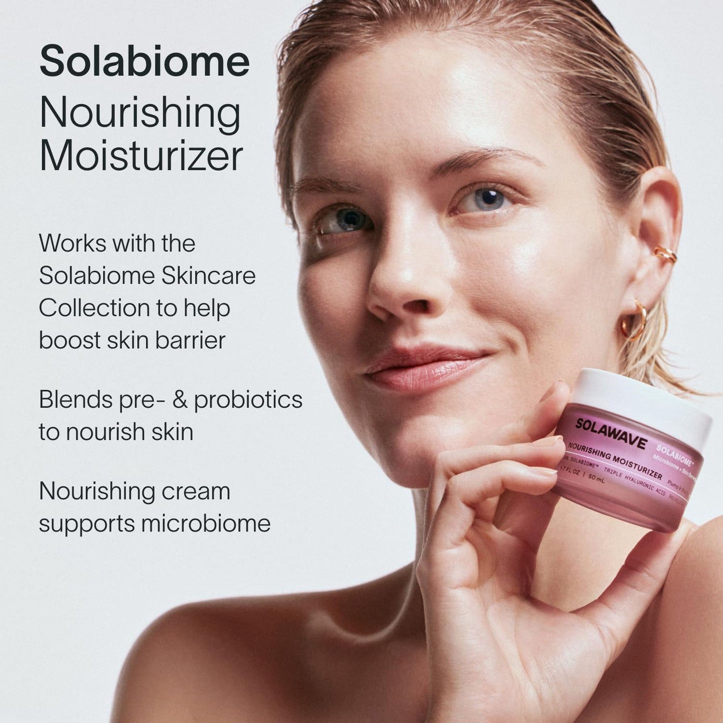 Solawave Nourishing Moisturizer with Solabiome, Hydrating for Face with Probiotics & Prebiotics, Triple Hyaluronic Acid, Polyglutamic Acid for All Skin Types (1.7 FL OZ)