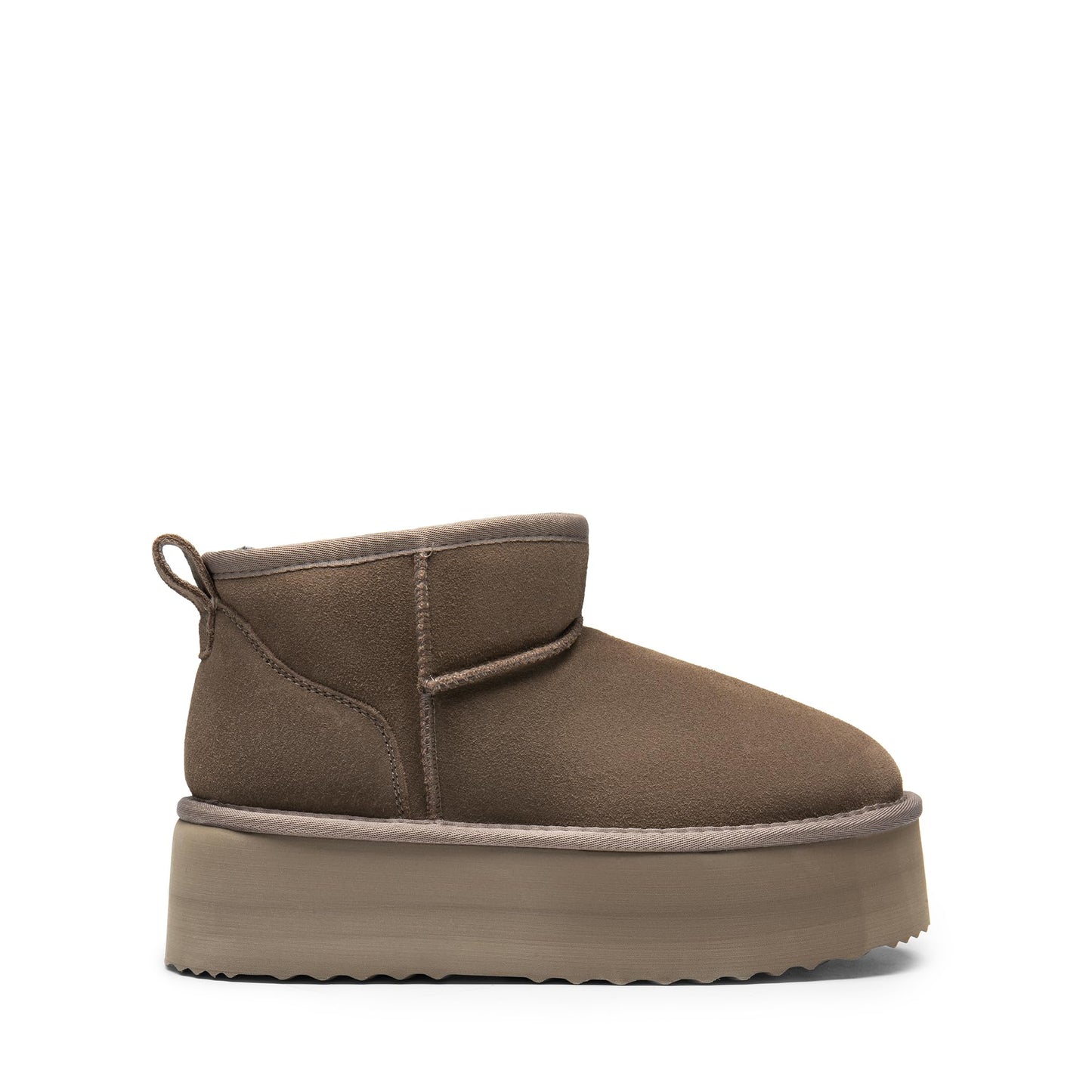 DREAM PAIRS FuzzyClassic Platform Mini Boots for Women Suede Genuine Leather, Classic Winter Ankle Snow Boots with Memory Foam Insole Lightweight Anti-Slip Outsole Outdoor,Size 5,Taupe,SDSB2427W