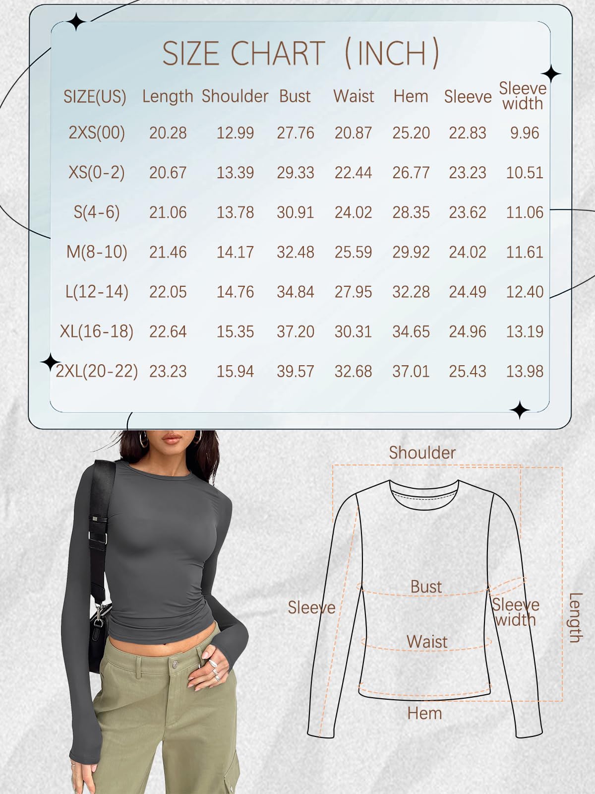 Trendy Queen Womens Long Sleeve Shirts Basic Crop Tops Tight Slim Fit Cute Teen Girls Fall Winter Y2k Clothes Black 2XS