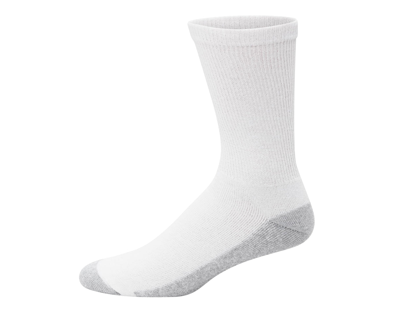 Hanes Mens Double Tough Socks, 12-pair Pack Crew Socks, White/Grey Foot Bottom, 6-12