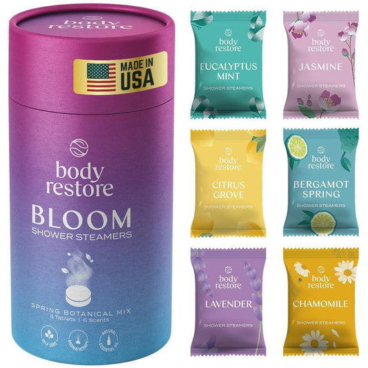 Body Restore Shower Steamers Aromatherapy 6 Pack - Christmas Gifts for Women, Stocking Stuffers, Birthday Gifts for Mom, White Elephant Gift, Travel Essentials, Bath Bombs - Bloom