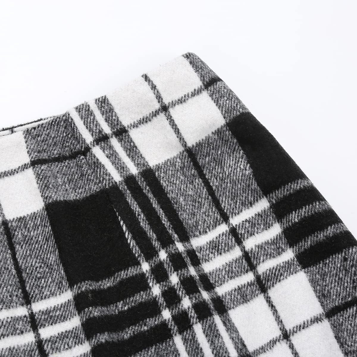 Womens High Waist Plaid Skirt Bodycon Pencil Wool Mini Skirts(Black, XS)