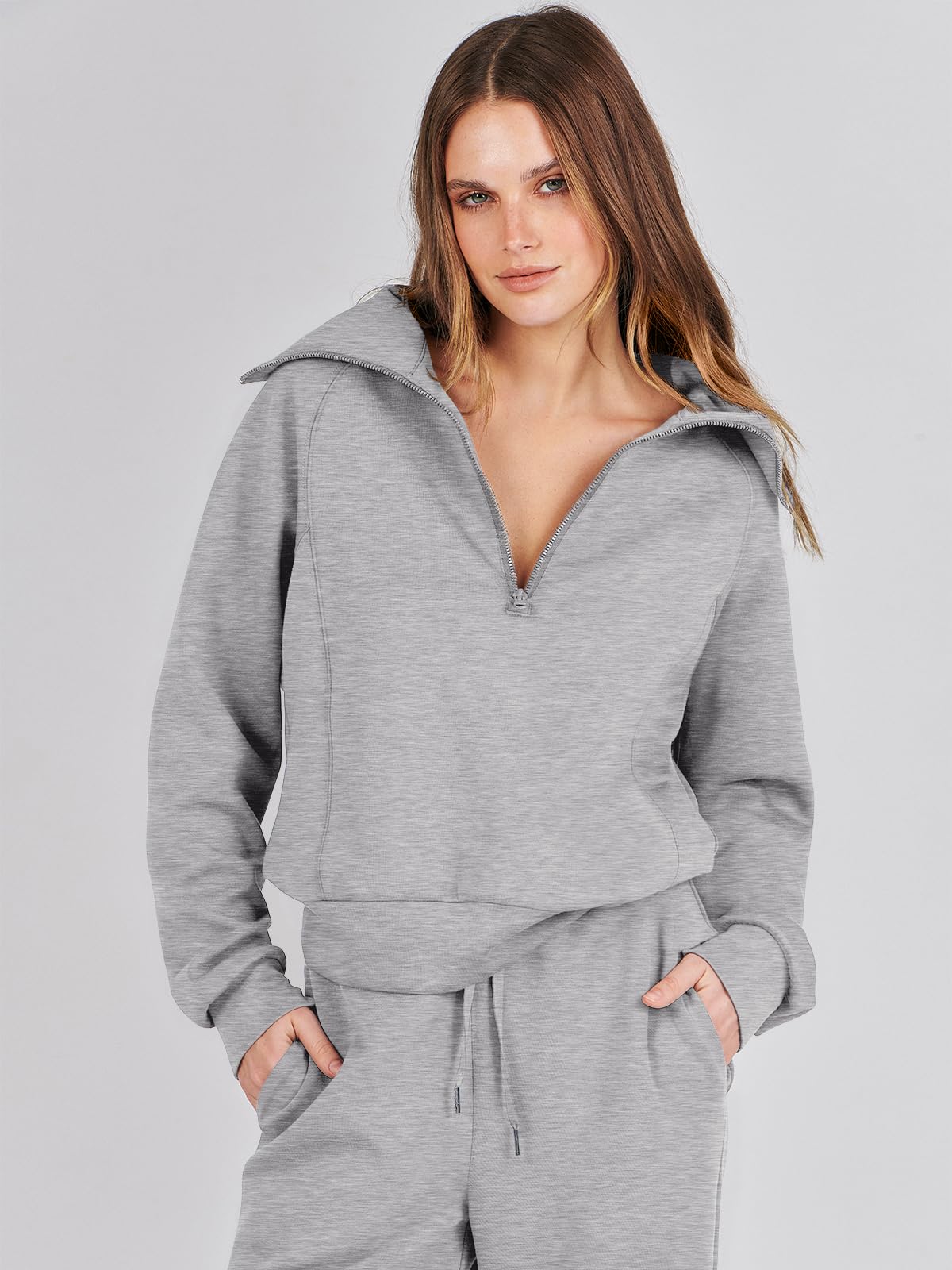 ANRABESS Women 2 Piece Outfits Sweatsuit Oversized Sweatshirt Sweatpants Tracksuit Sweat Lounge Matching Set 2024 Fall Trendy Light Grey X-Large