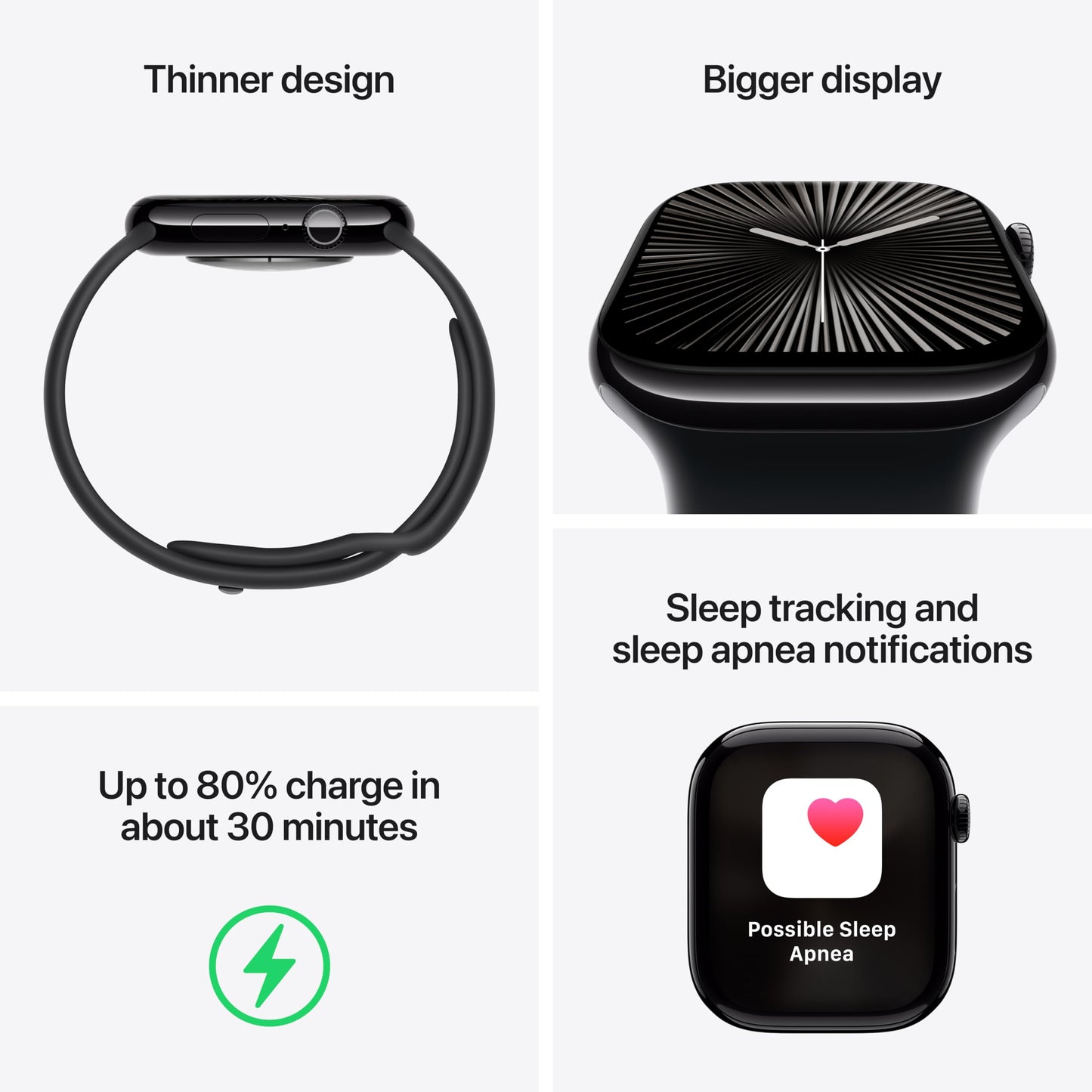 Apple Watch Series 10 [GPS 42mm] with Jet Black Aluminium Case with Black Sport Band - S/M. Fitness Tracker, ECG App, Always-On Retina Display, Water Resistant with AppleCare+ (2-Years)