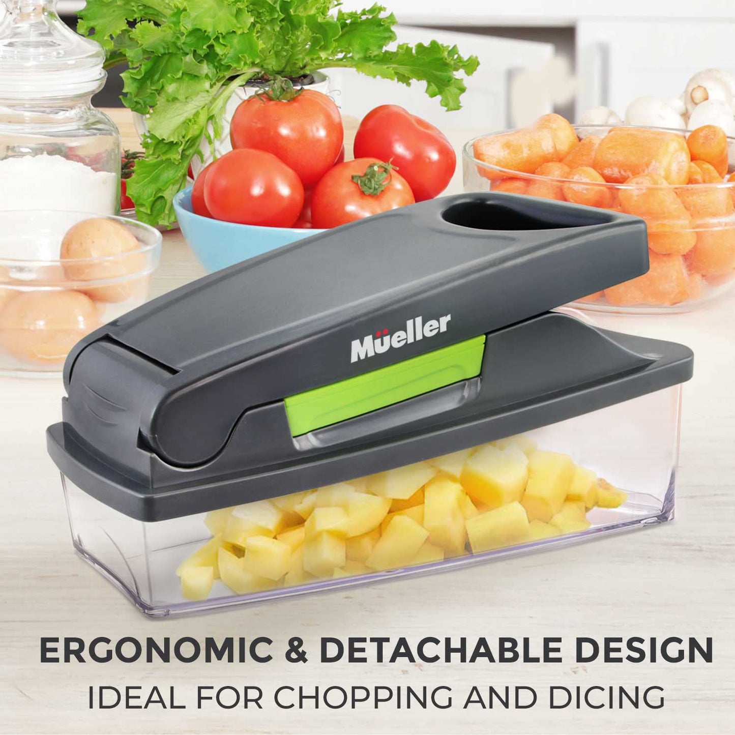 Mueller Pro Series Vegetable Chopper, 30% Heavier Duty Vegetable Slicer, Onion Chopper with Container - Strong Food Chopper, Slicer Dicer Cutter, Great For Salsa, Cooking Gadgets