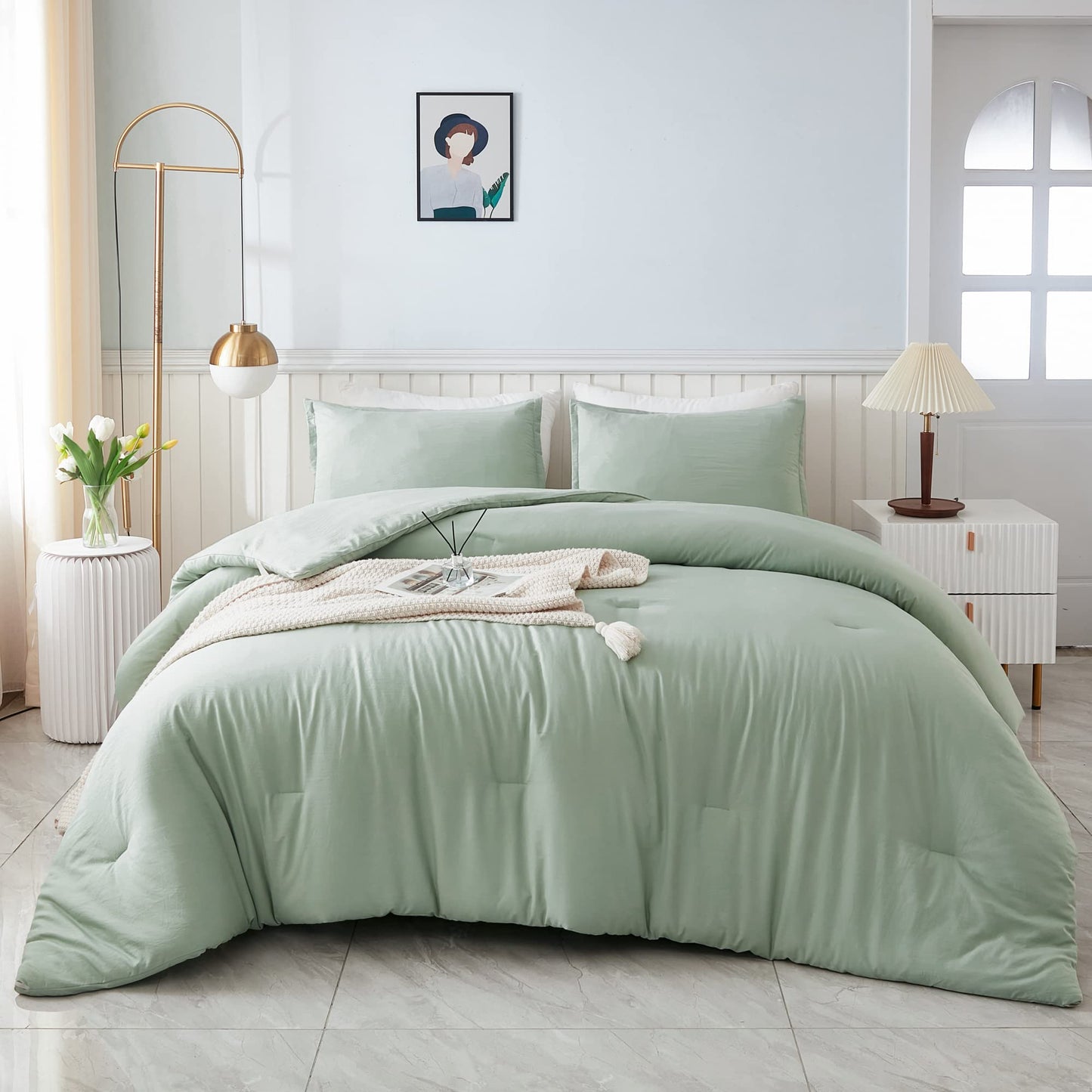 Litanika Twin/Twin XL Comforter Set Sage Green, 2 Pieces Comforter Sets Soft All Season Quilt Blanket (66x90In Comforter & 1 Pillowcase)