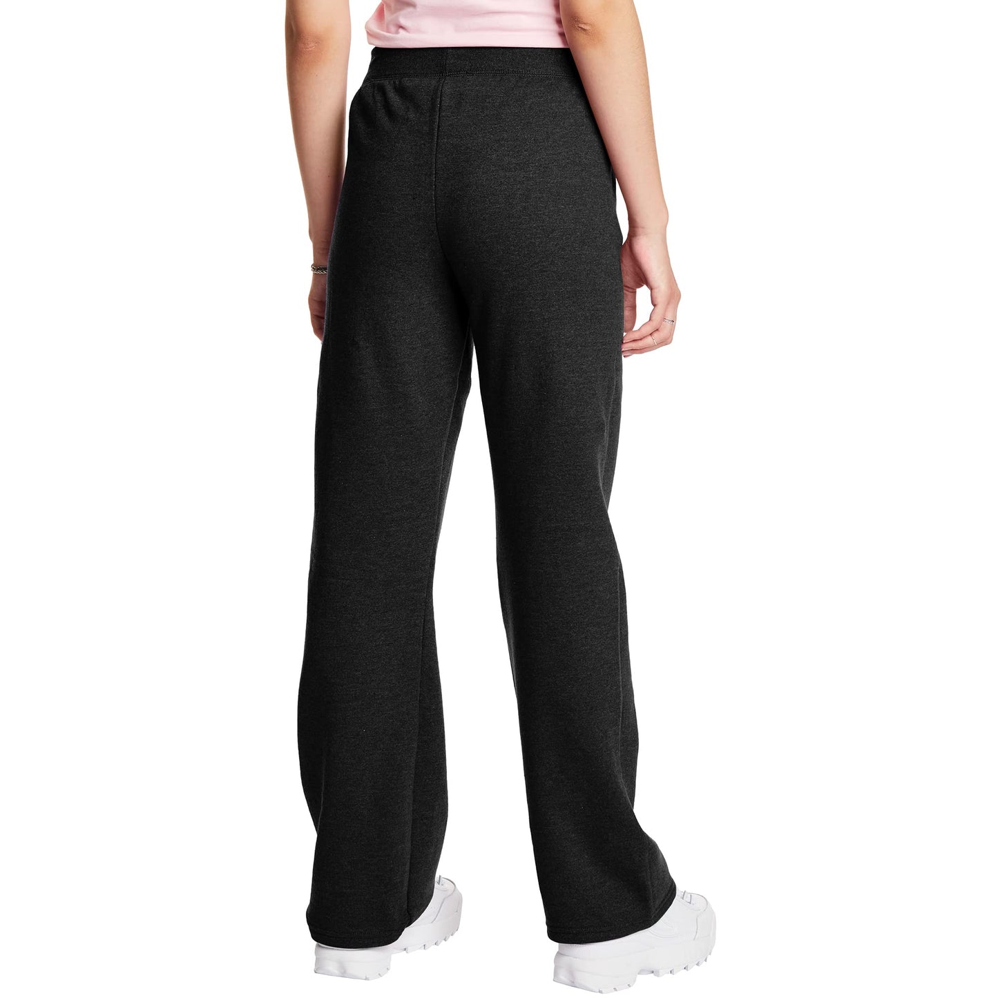 Hanes Women's EcoSmart Open Bottom Leg Sweatpants,Ebony,Medium