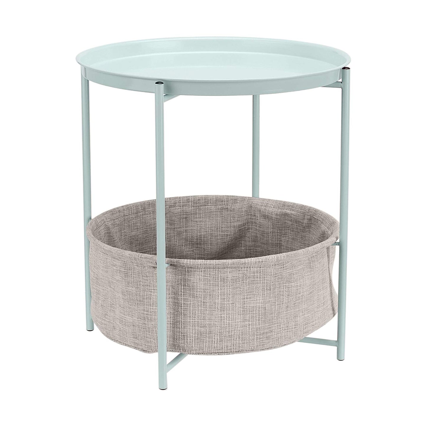 Amazon Basics Round Storage End Table, Side Table with Cloth Basket, Mint Green/Heather Gray, 18 in x 18 in x 19 in