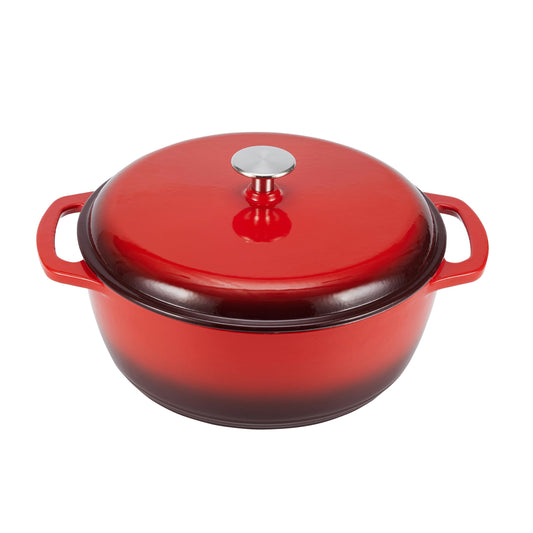 Amazon Basics Enameled Cast Iron Round Dutch Oven with Lid and Dual Handles, Heavy-Duty & Small, 4.3-Quart, Red