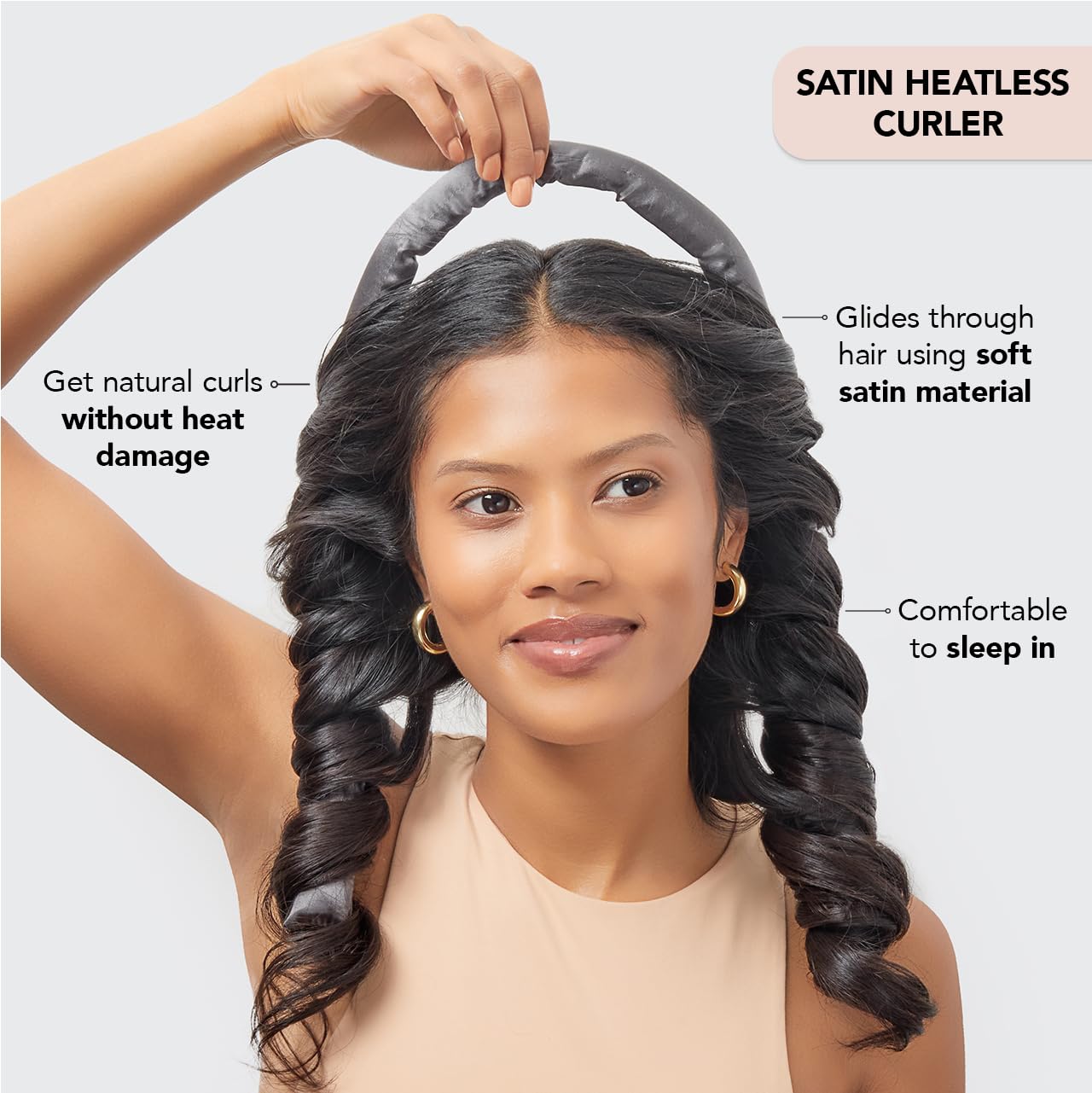 Kitsch Satin Heatless Curling Set for No-Heat Soft Curls | Overnight Hair Curlers & Curling Rod Headband, Frizz-Free Styling | Gentle Rollers for All Hair Types - 1 Pack (Charcoal)