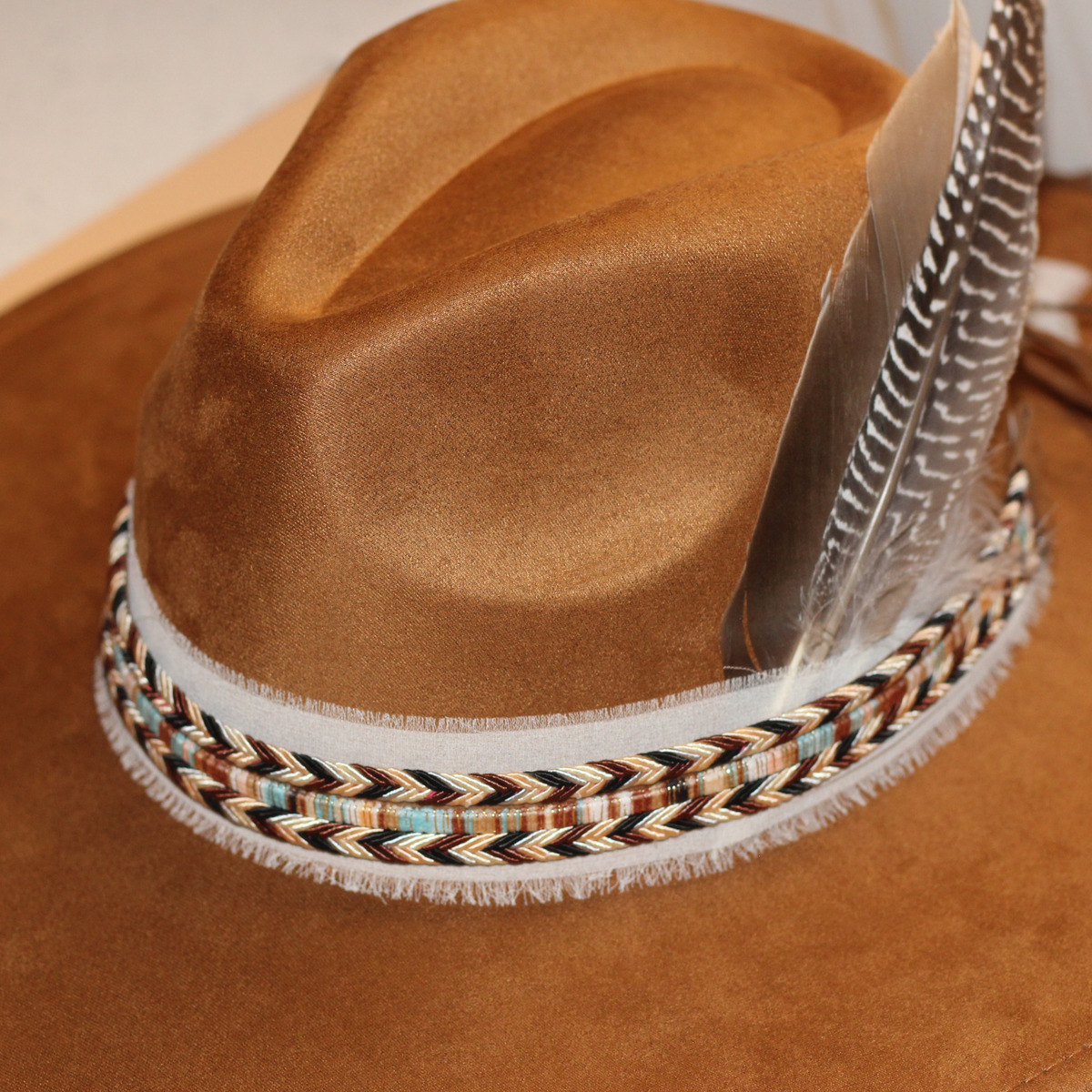 Feathered Western Hat | Khaki Boho Cowgirl Hat
