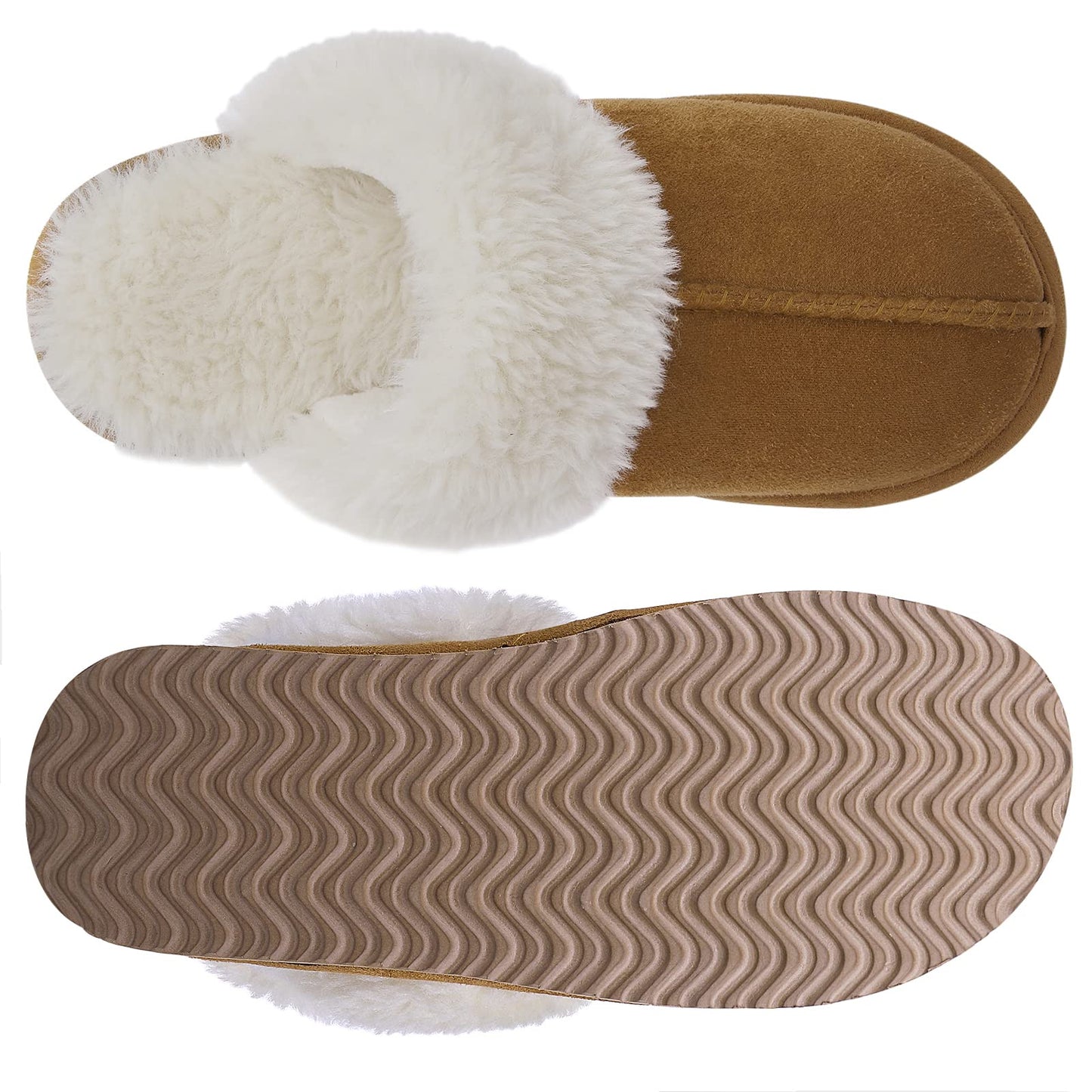 Litfun Women's Fuzzy Memory Foam Slippers Fluffy Winter House Shoes Indoor and Outdoor, Chestnut 8-8.5