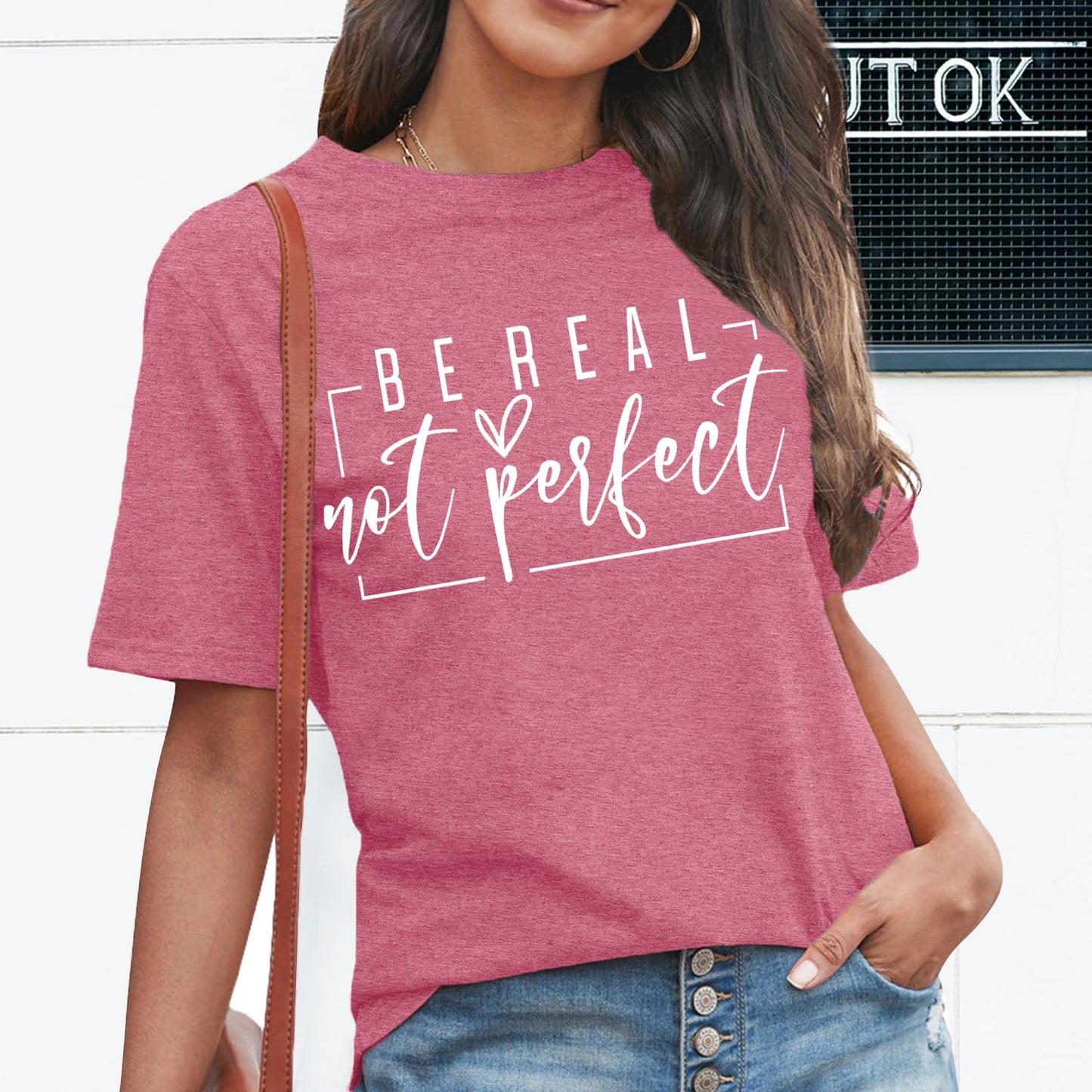 MAIHUN Womens Kindness Shirt Be Real Not Perfect Tshirt Inspirational Positive Short Sleeve Pink