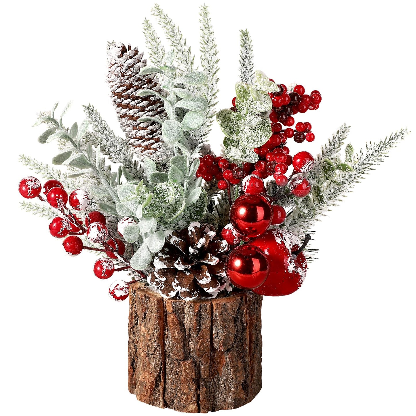 Hatisan Small Tabletop Christmas Tree with Ornaments, Pine Cones, and Berries - For Home Decor