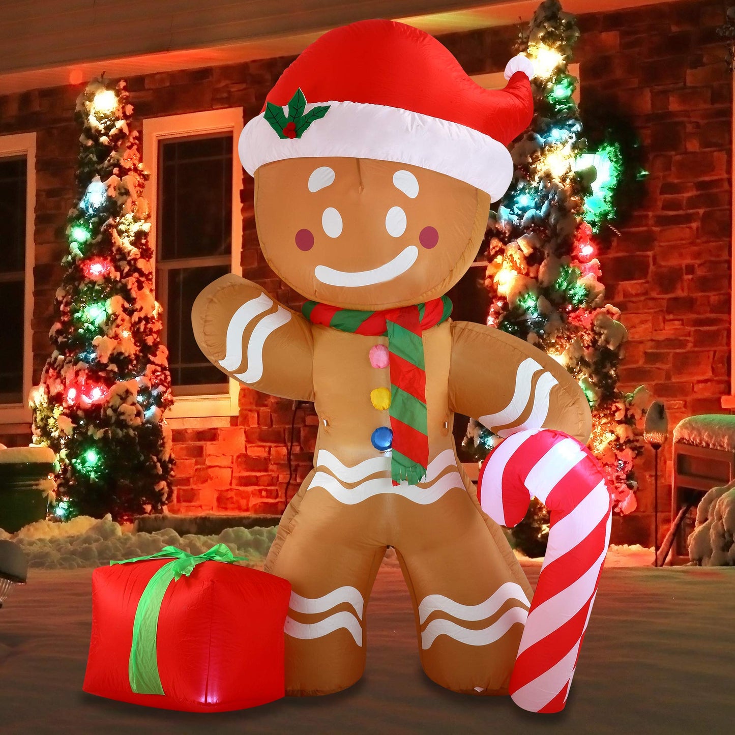 Joiedomi 8 FT Christmas Inflatable Gingerbread Man with Candy Cane, Blow Up Inflatable Yard Decoration with Build-in LEDs Inflatable for Christmas, Party Indoor, Outdoor, Yard, Garden, Lawn Décor