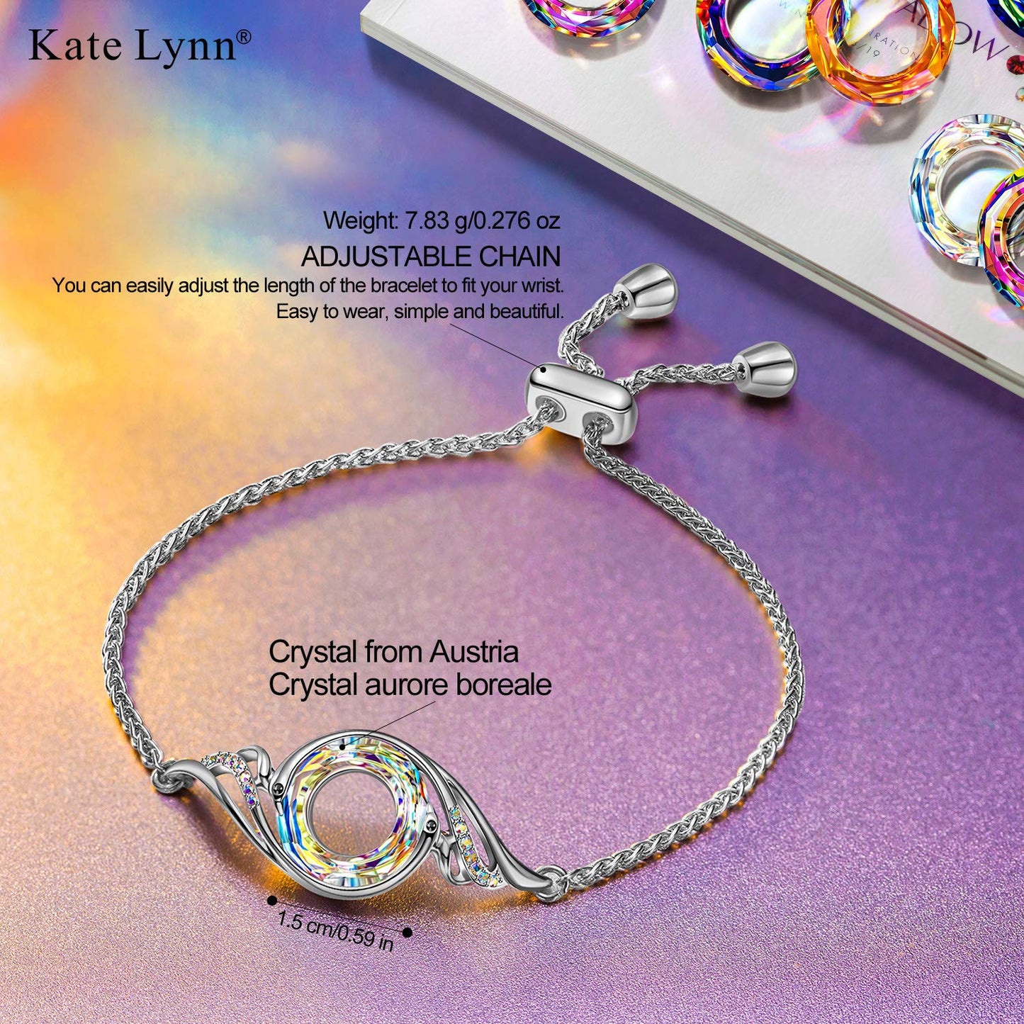 Kate Lynn Slider Bracelets for Women Crystal Bracelet Jewelry for Women Birthday Gifts for Women Mom Wife Grilfriend Wife Daughter Christmas Mothers Day Valentines Day Gifts