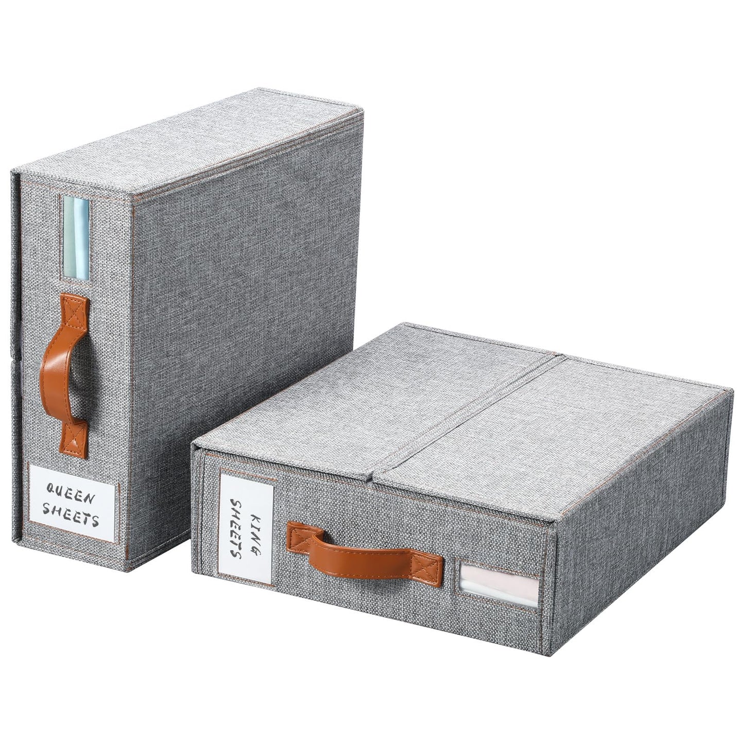 Yecaye Bed Sheet Organizers and Storage, 2 Pack Sheet Organizer for Linen Closet, Foldable Bedding Sheets Set Organizer (Queen & King Size) with Window for Bedsheets,Duvet Covers and Pillow