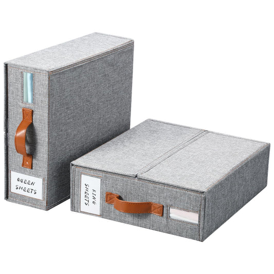 Yecaye Bed Sheet Organizers and Storage, 2 Pack Sheet Organizer for Linen Closet, Foldable Bedding Sheets Set Organizer (Queen & King Size) with Window for Bedsheets,Duvet Covers and Pillow